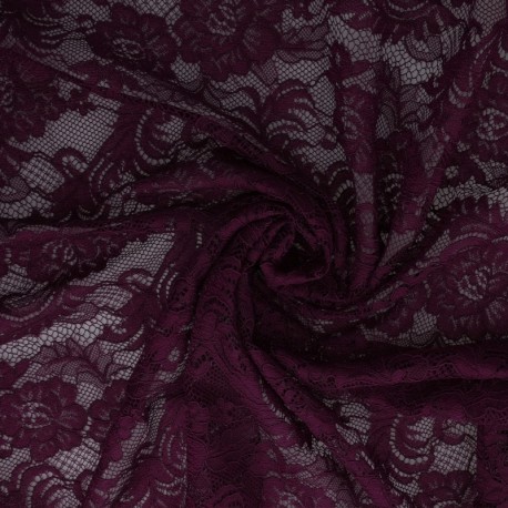 Coupon 3m Tissu Dentelle Roses Violet Foncé