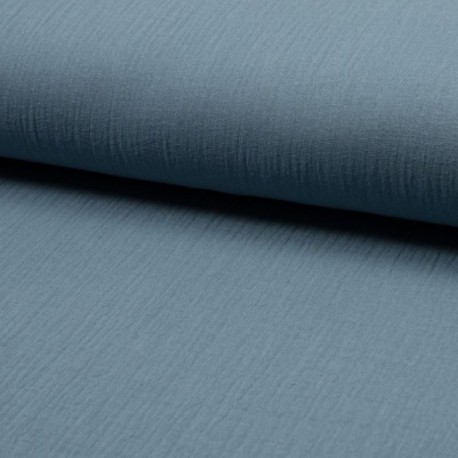 Coupon 3m Tissu Double Gaze Uni Bleu Ciel