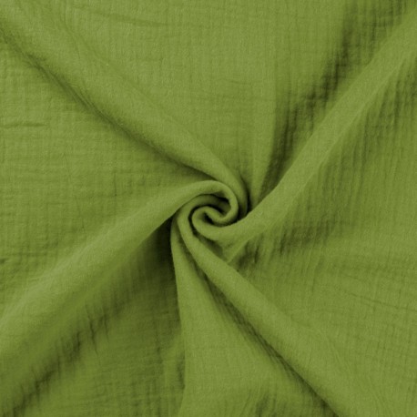 Coupon 3m Tissu Double Gaze Uni Vert 