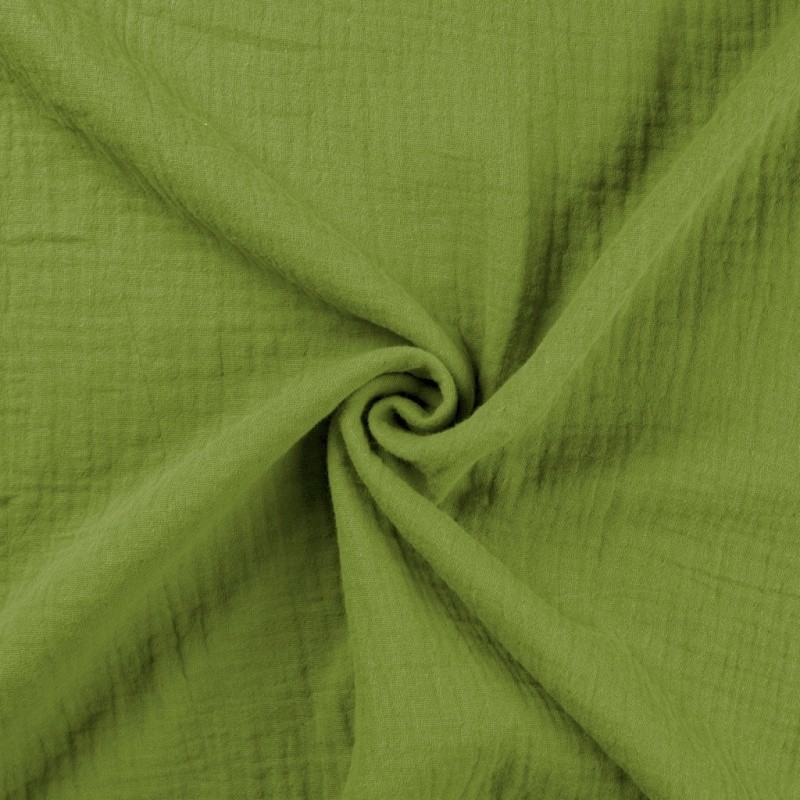 Coupon 3m Tissu Double Gaze Uni Vert 