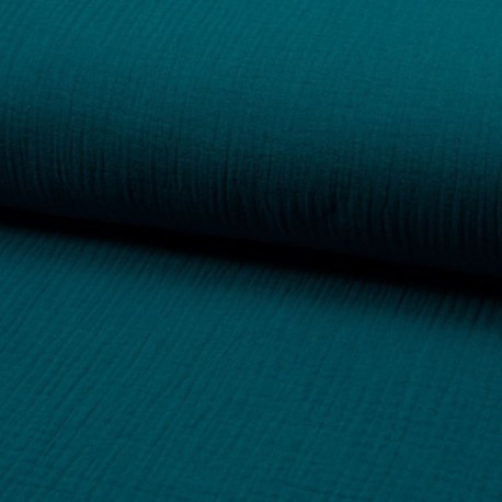 Coupon 3m Tissu Double Gaze Uni Pétrole