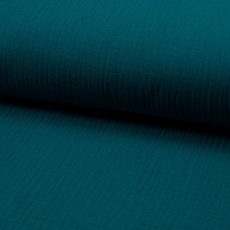 Coupon 3m Tissu Double Gaze Uni Pétrole
