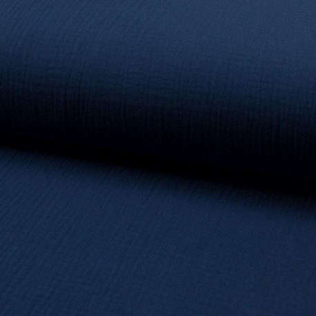Coupon 3m Tissu Double Gaze Uni Jeans Foncé