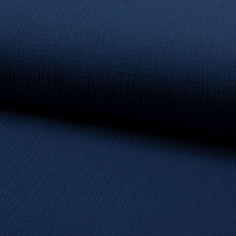 Coupon 3m Tissu Double Gaze Uni Jeans Foncé