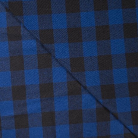 Coupon 3m Tissu Coton Gratté Carreaux Bleu noir