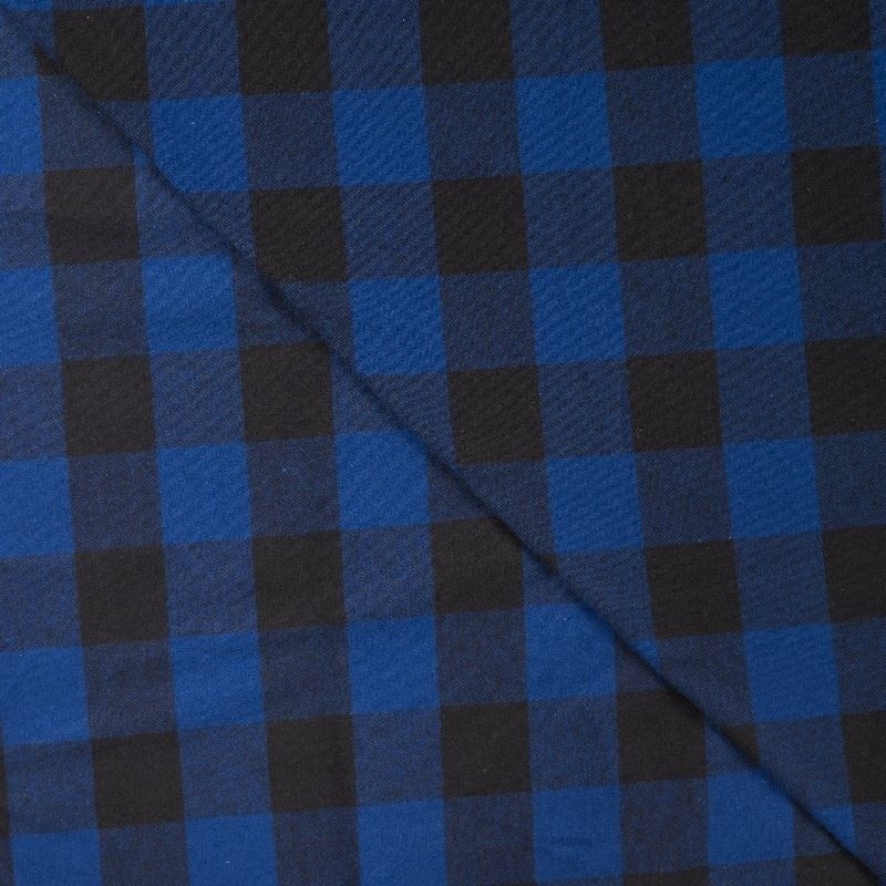 Coupon 3m Tissu Coton Gratté Carreaux Bleu noir