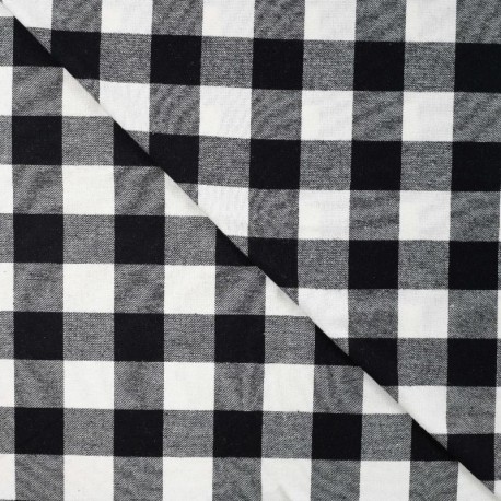 Coupon 3m Tissu Coton Gratté Carreaux Blanc noir