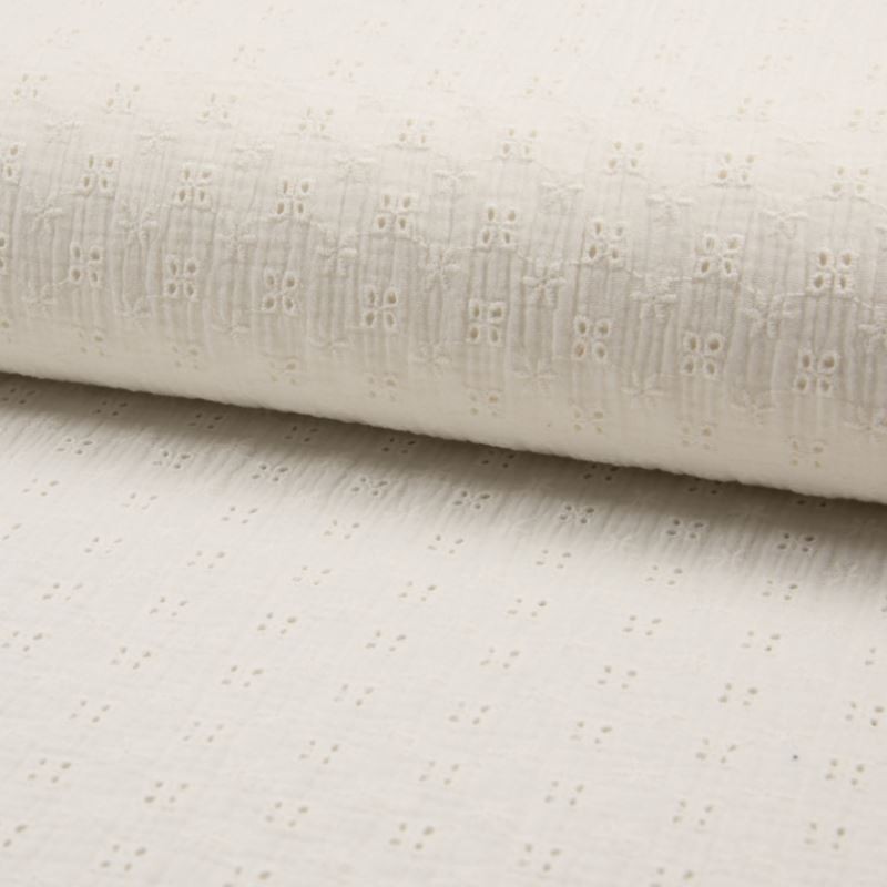 Coupon 3m Tissu Double Gaze Brodé Ecru