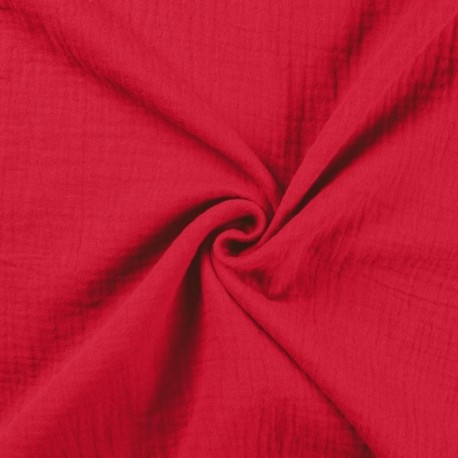 Coupon 3m Tissu Double Gaze Uni Rouge 