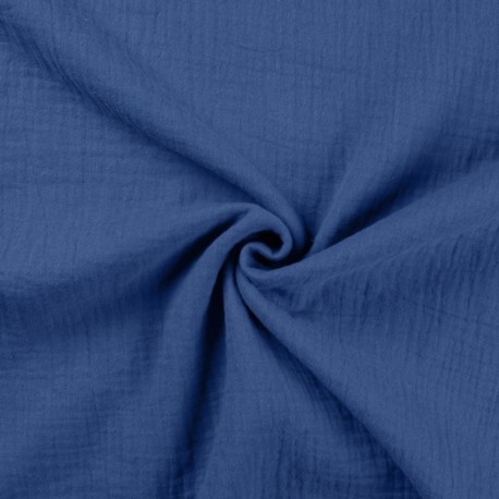 Coupon 3m Tissu Double Gaze Uni Bleu Azur 