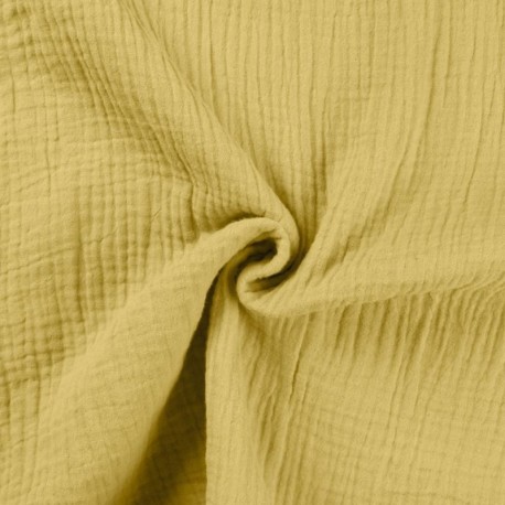 Coupon 3m Tissu Double Gaze Uni Jaune Paille 