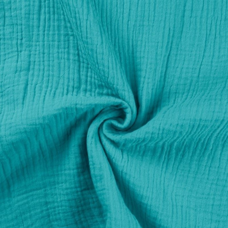 Coupon 3m Tissu Double Gaze Uni Turquoise 