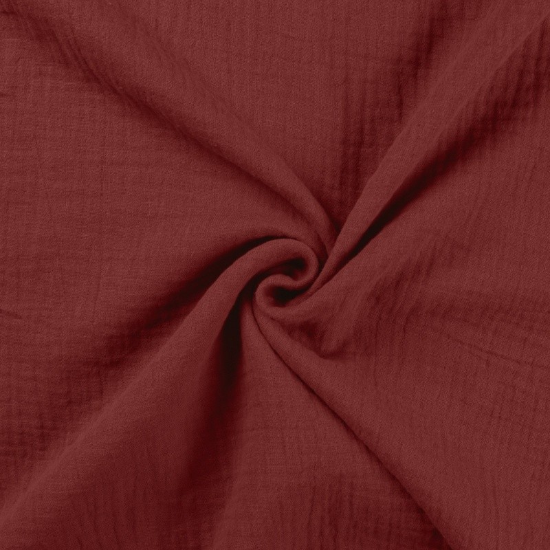Coupon 3m Tissu Double Gaze Uni Sienne 