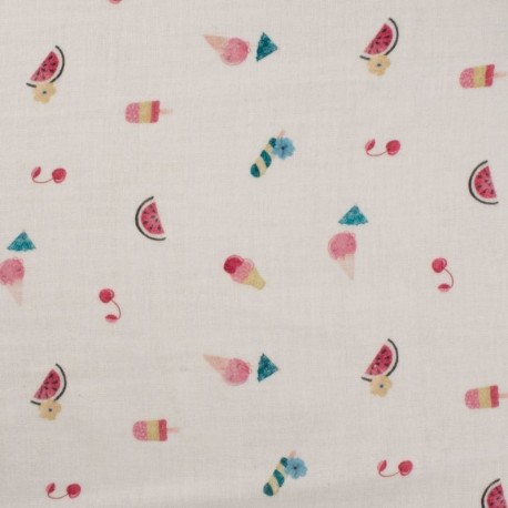 Coupon 3m Tissu Double Gaze Digital Pastèque Melon 