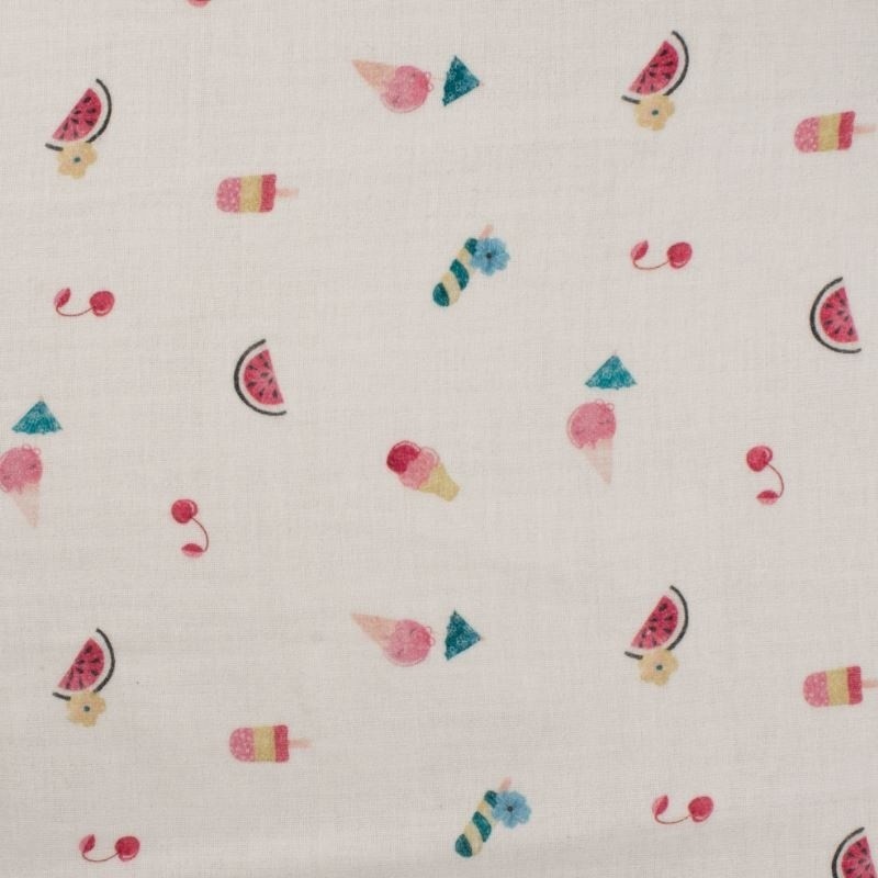 Coupon 3m Tissu Double Gaze Digital Pastèque Melon 
