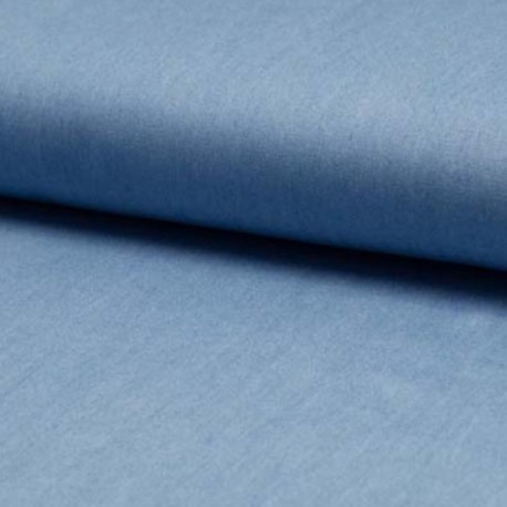 Coupon 3m Tissu Chambray Uni Bleu Blanchi 