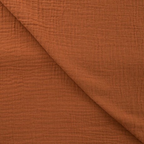 Coupon 3m Tissu Double Gaze Uni Marron 