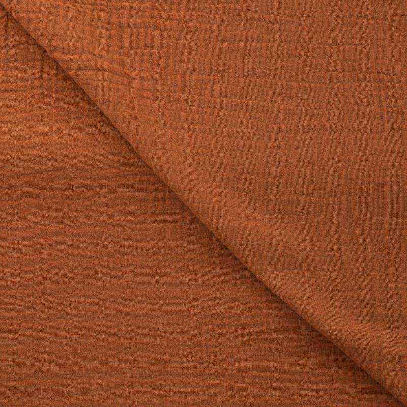 Coupon 3m Tissu Double Gaze Uni Marron 