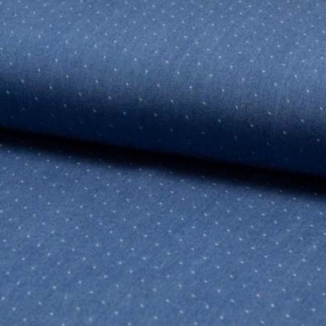 Coupon 3m Tissu Chambray Jeans Pois Bleu Moyen
