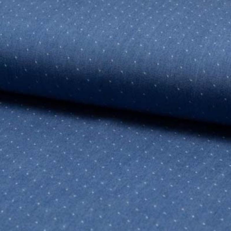 Coupon 3m Tissu Chambray Jeans Pois Bleu Moyen