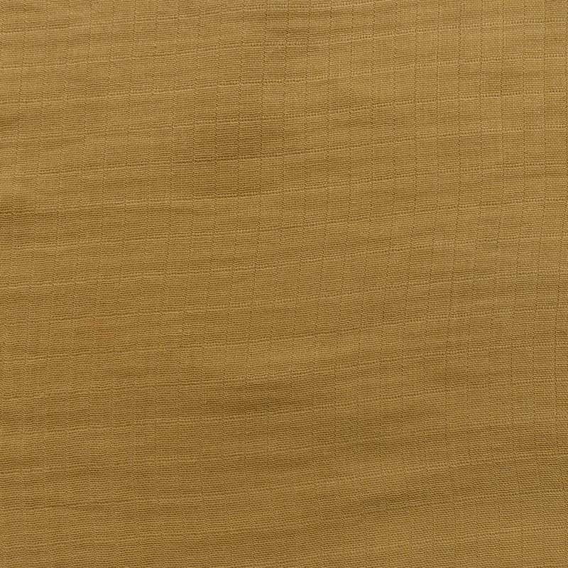 Coupon 3m Tissu Coton Gaze Carreaux Moutarde Grande Largeur