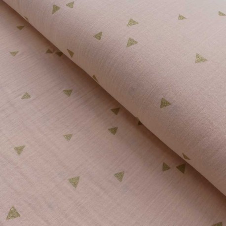 Coupon 3m Tissu Double Gaze Foil Rose Triangle