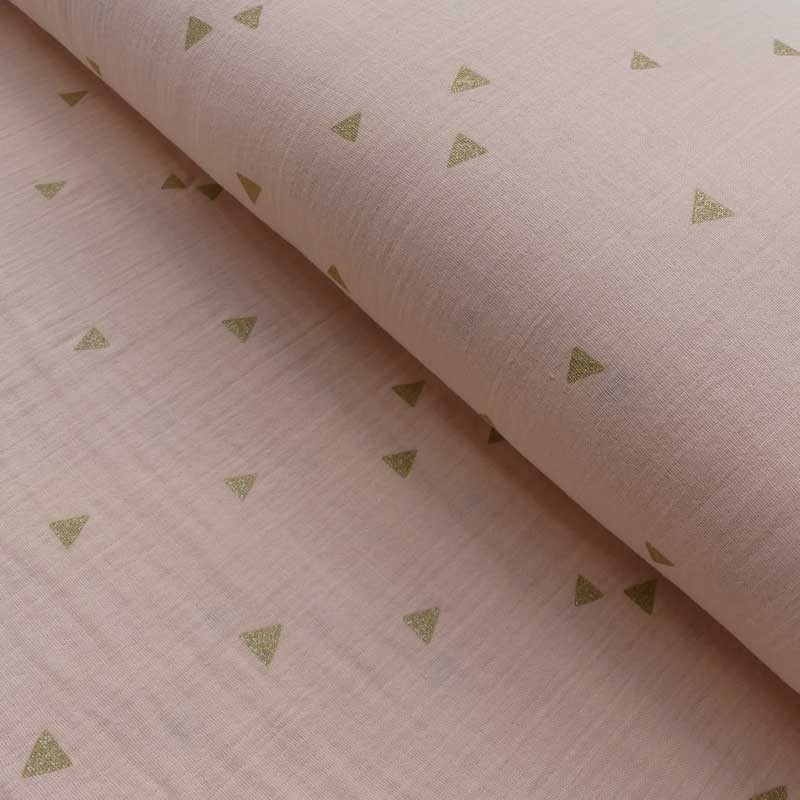 Coupon 3m Tissu Double Gaze Foil Rose Triangle