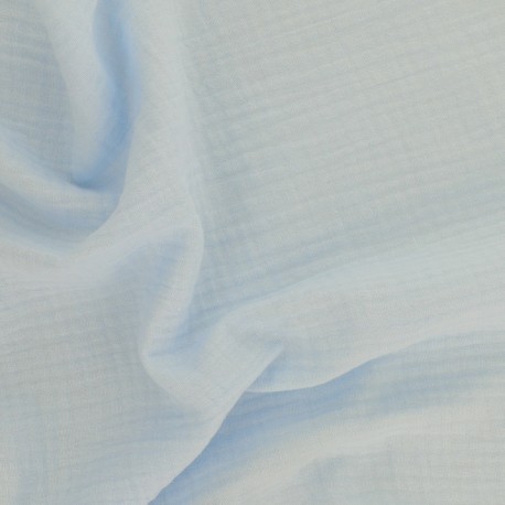 Coupon 3m Tissu Francine Double Gaze Unie Bleu Clair 