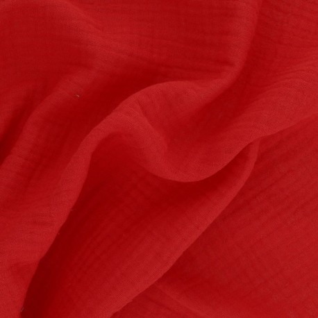 Coupon 3m Tissu Francine Double Gaze Unie Rouge