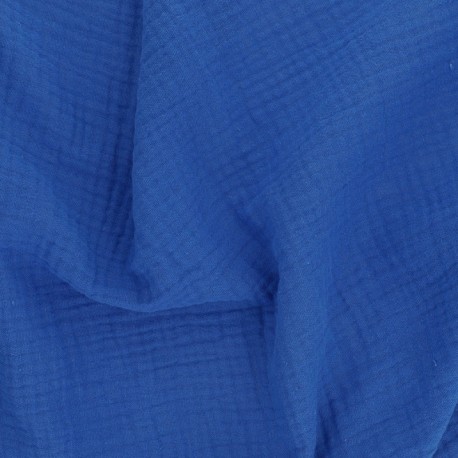 Coupon 3m Tissu Francine Double Gaze Unie Bleu Roi 