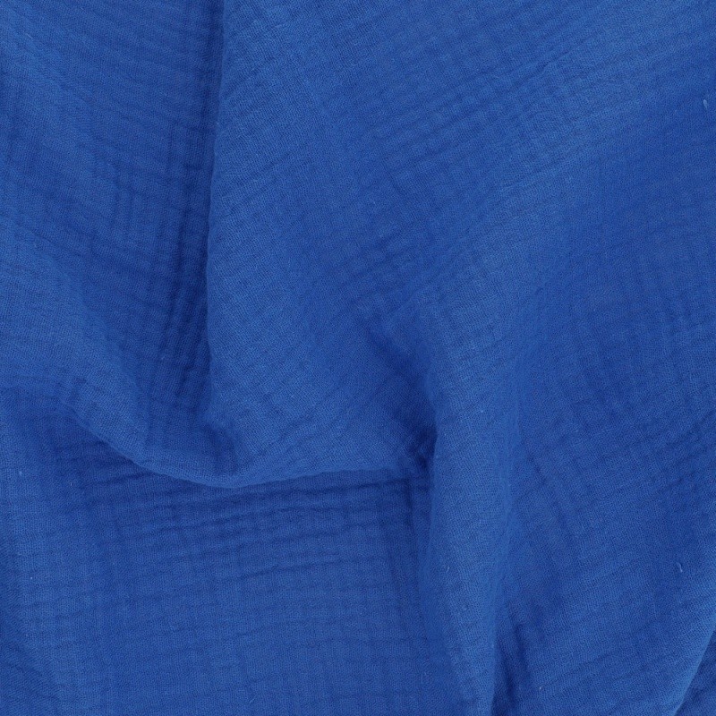 Coupon 3m Tissu Francine Double Gaze Unie Bleu Roi 