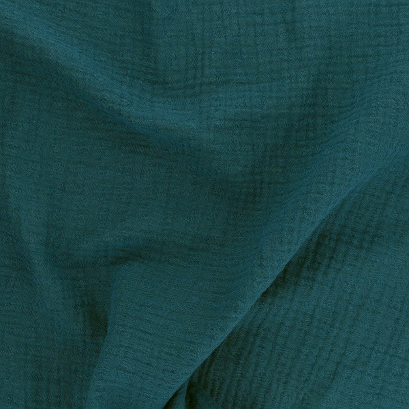 Coupon 3m Tissu Francine Double Gaze Unie Bleu Canard