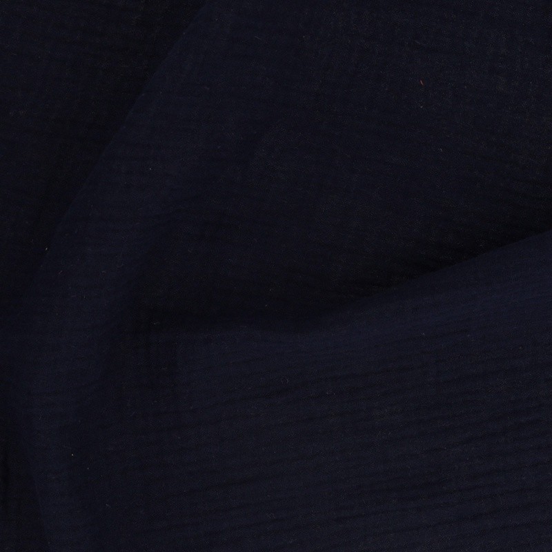 Coupon 3m Tissu Francine Double Gaze Unie Marine 