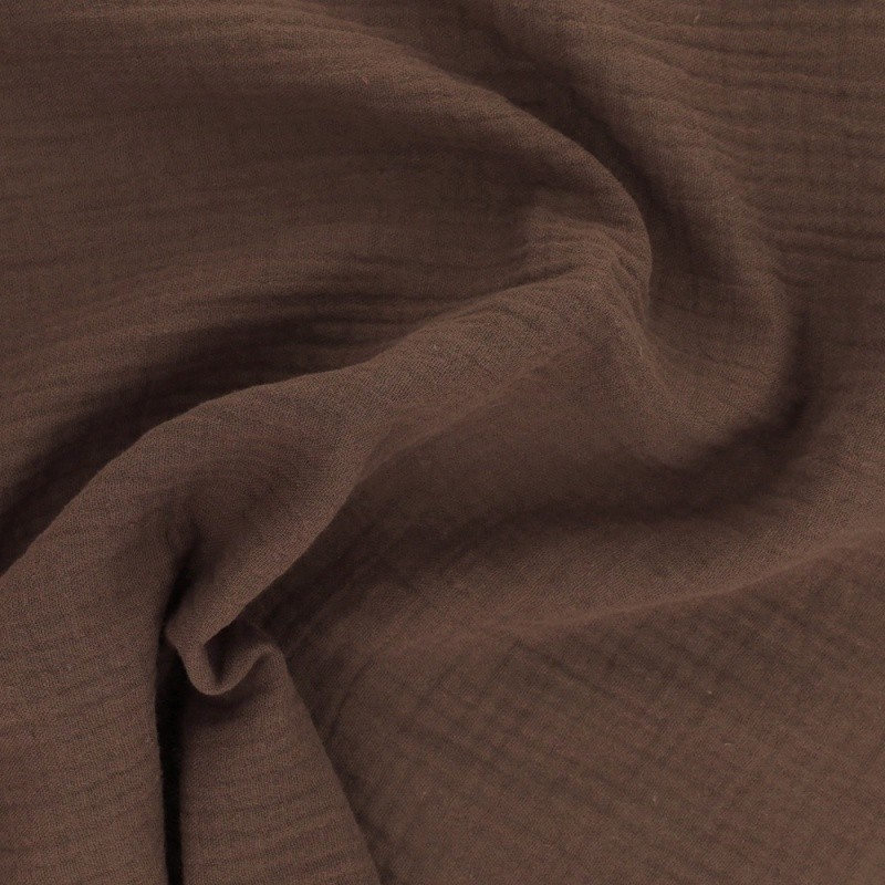 Coupon 3m Tissu Francine Double Gaze Unie Marron Clair 