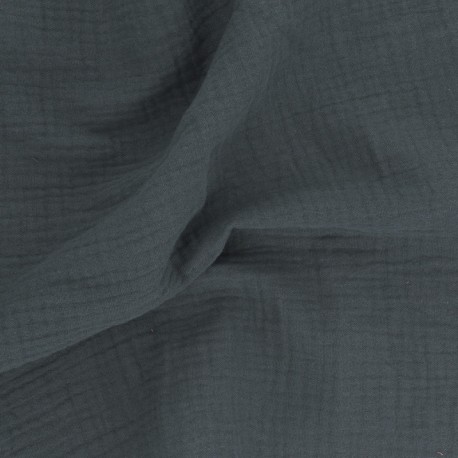 Coupon 3m Tissu Francine Double Gaze Unie Bleu Jean