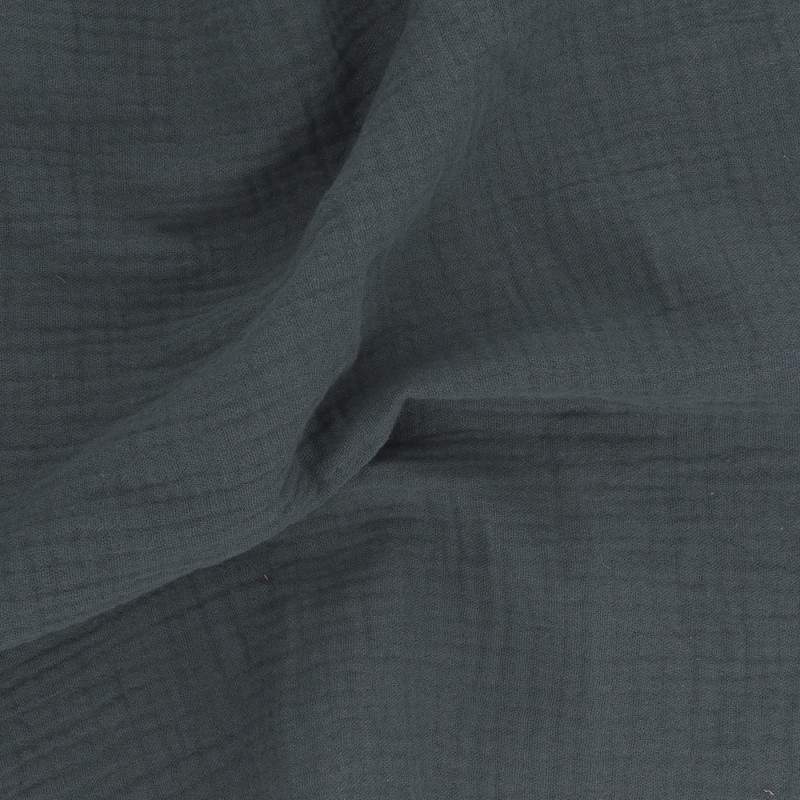 Coupon 3m Tissu Francine Double Gaze Unie Bleu Jean