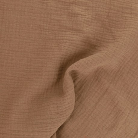Coupon 3m Tissu Francine Double Gaze Unie Marron Clair