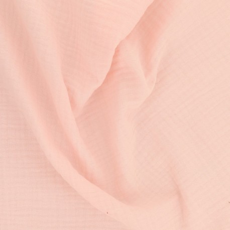 Coupon 3m Tissu Francine Double Gaze Unie Rose Layette 