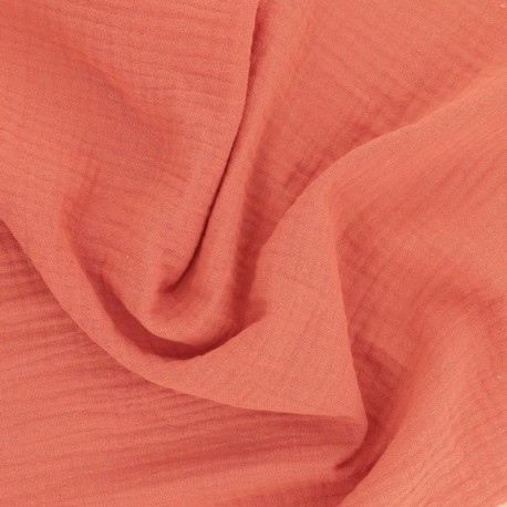 Coupon 3m Tissu Francine Double Gaze Unie Corail 