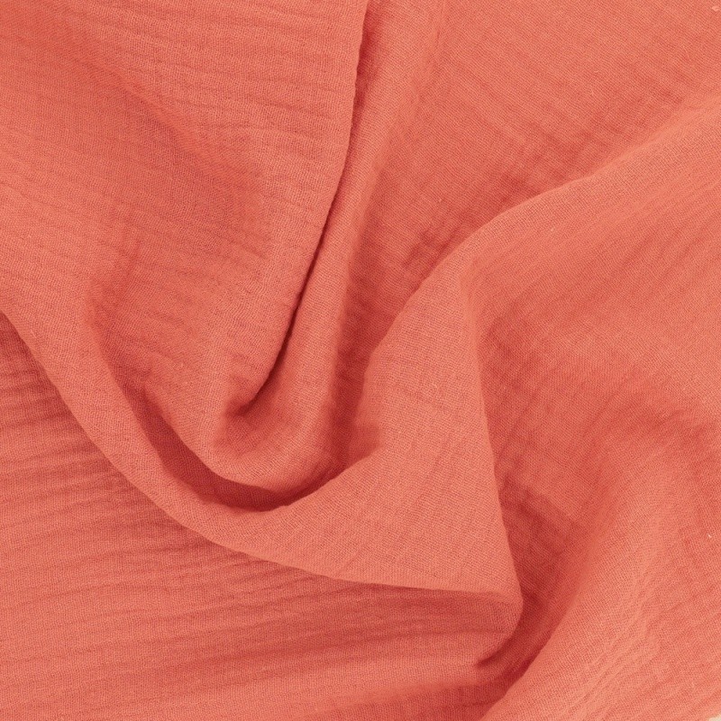 Coupon 3m Tissu Francine Double Gaze Unie Corail 