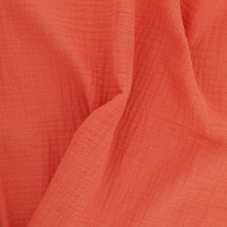 Coupon 3m Tissu Francine Double Gaze Unie Orange 