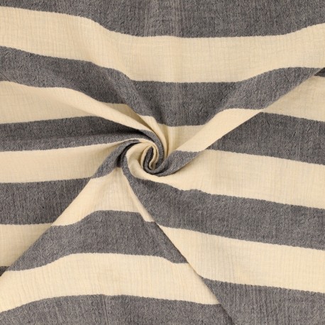 Coupon 3m Tissu Double Gaze Rayure Marine