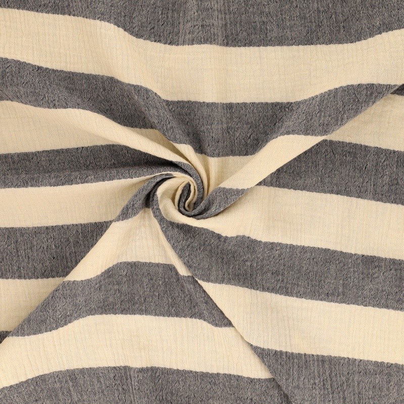 Coupon 3m Tissu Double Gaze Rayure Marine