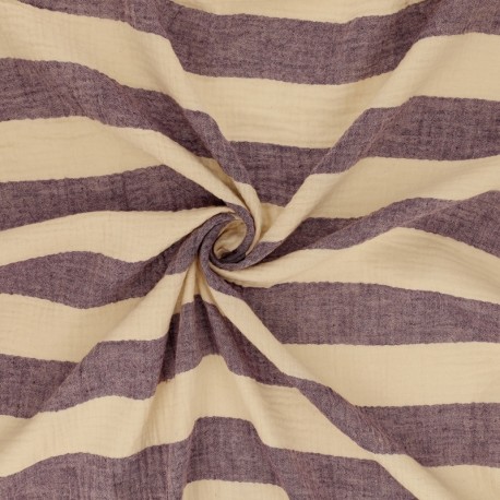 Coupon 3m Tissu Double Gaze Rayure Violet 