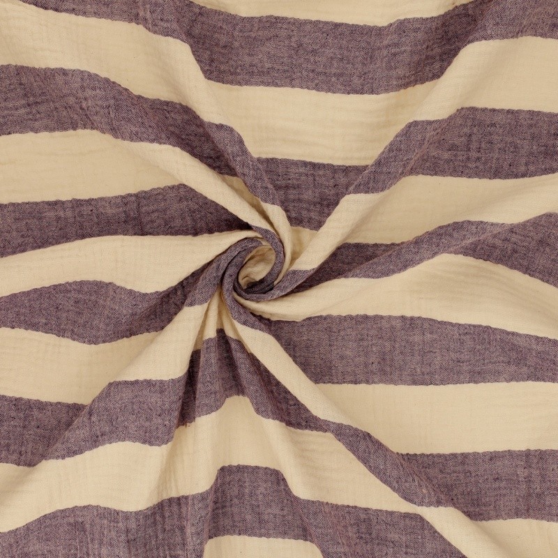 Coupon 3m Tissu Double Gaze Rayure Violet 