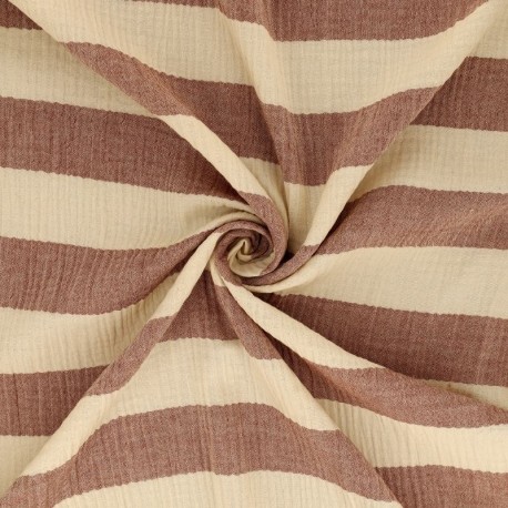 Coupon 3m Tissu Double Gaze Rayure Rouille