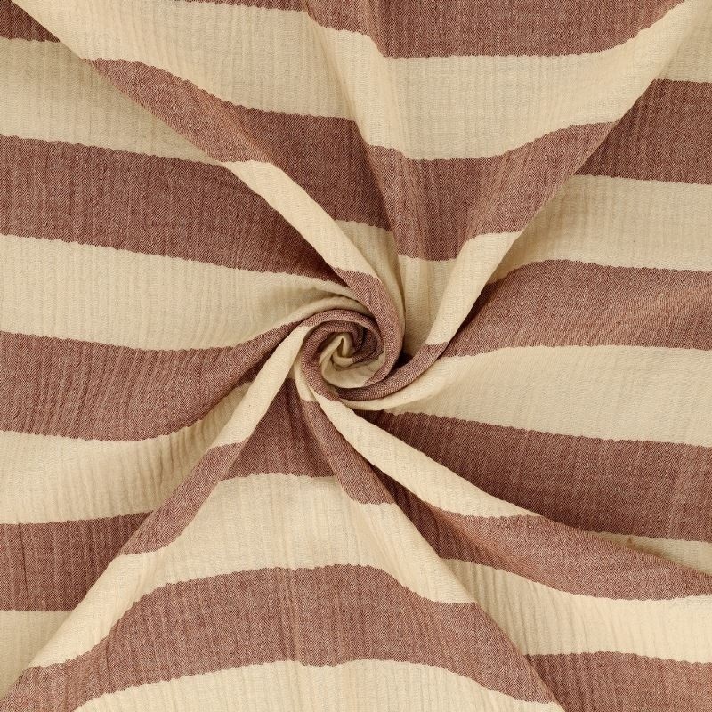 Coupon 3m Tissu Double Gaze Rayure Rouille