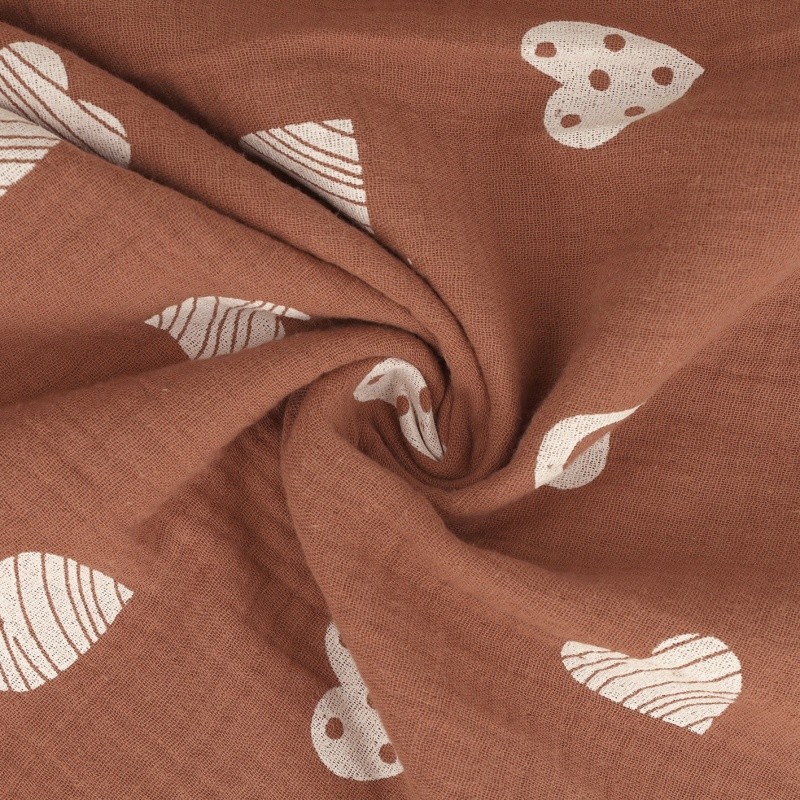 Coupon 3m Tissu Double Gaze Love Rouille 