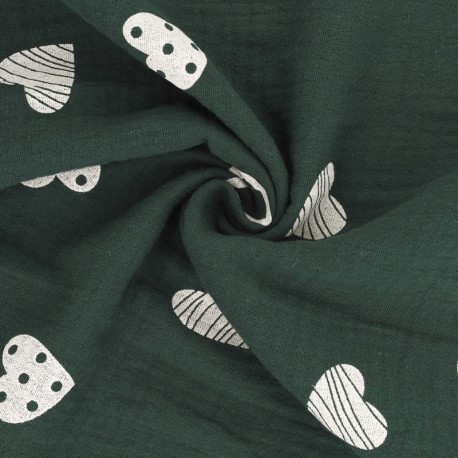 Coupon 3m Tissu Double Gaze Love Vert Foncé