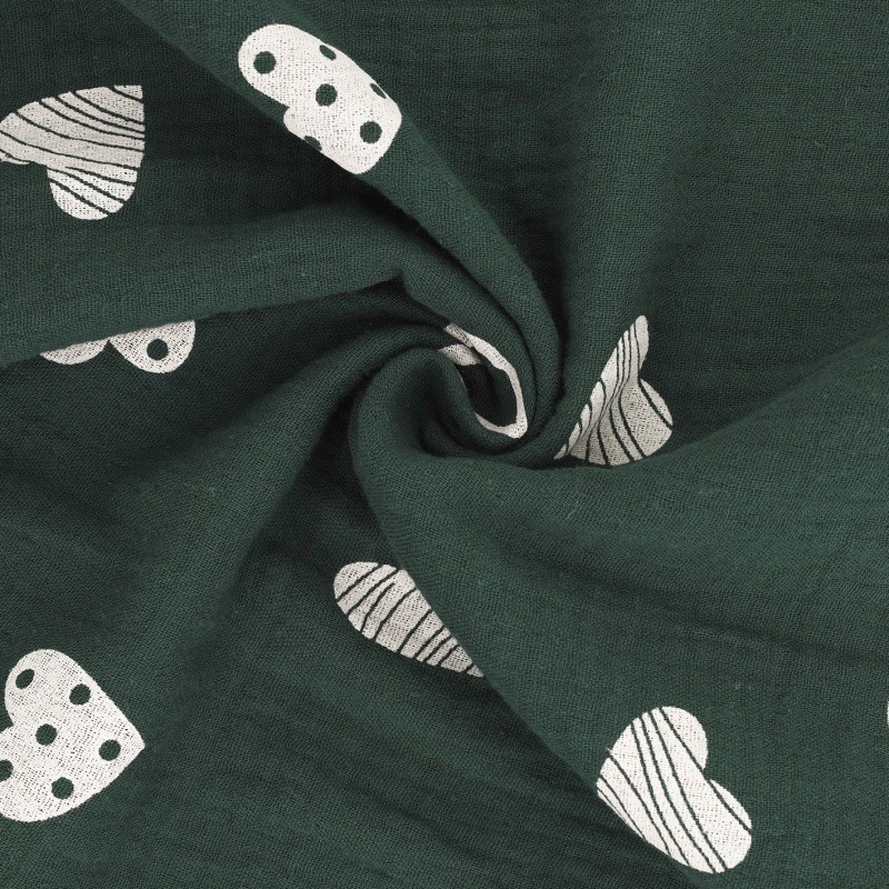 Coupon 3m Tissu Double Gaze Love Vert Foncé